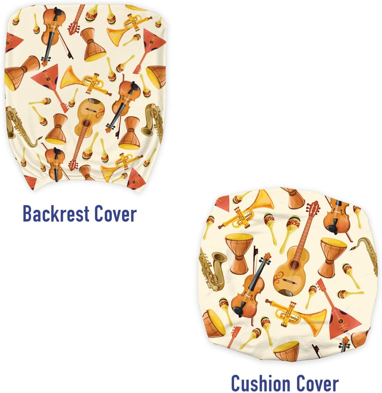 Ambesonne Jazz Music Office Chair Slipcover, Pattern with Horn Drum Guitar and Fiddlestick Folk Music Ensemble Instruments, Protective Stretch Decorative Fabric Cover, Beige Ginger