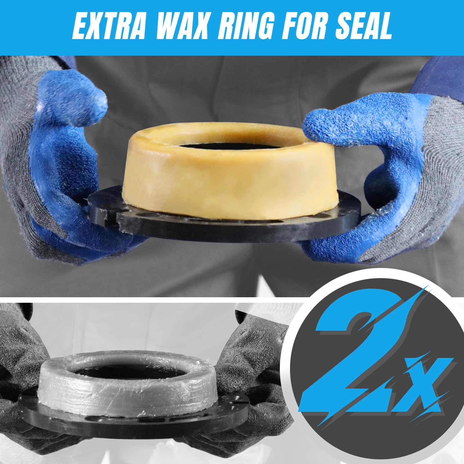 Anillo de cera para inodoro, kit de sellado de cera extra grueso con pernos de núcleo de uretano reforzado, gas y olor y sellado hermético, se adapta a líneas de residuos de 7.6 y 10.1 cm