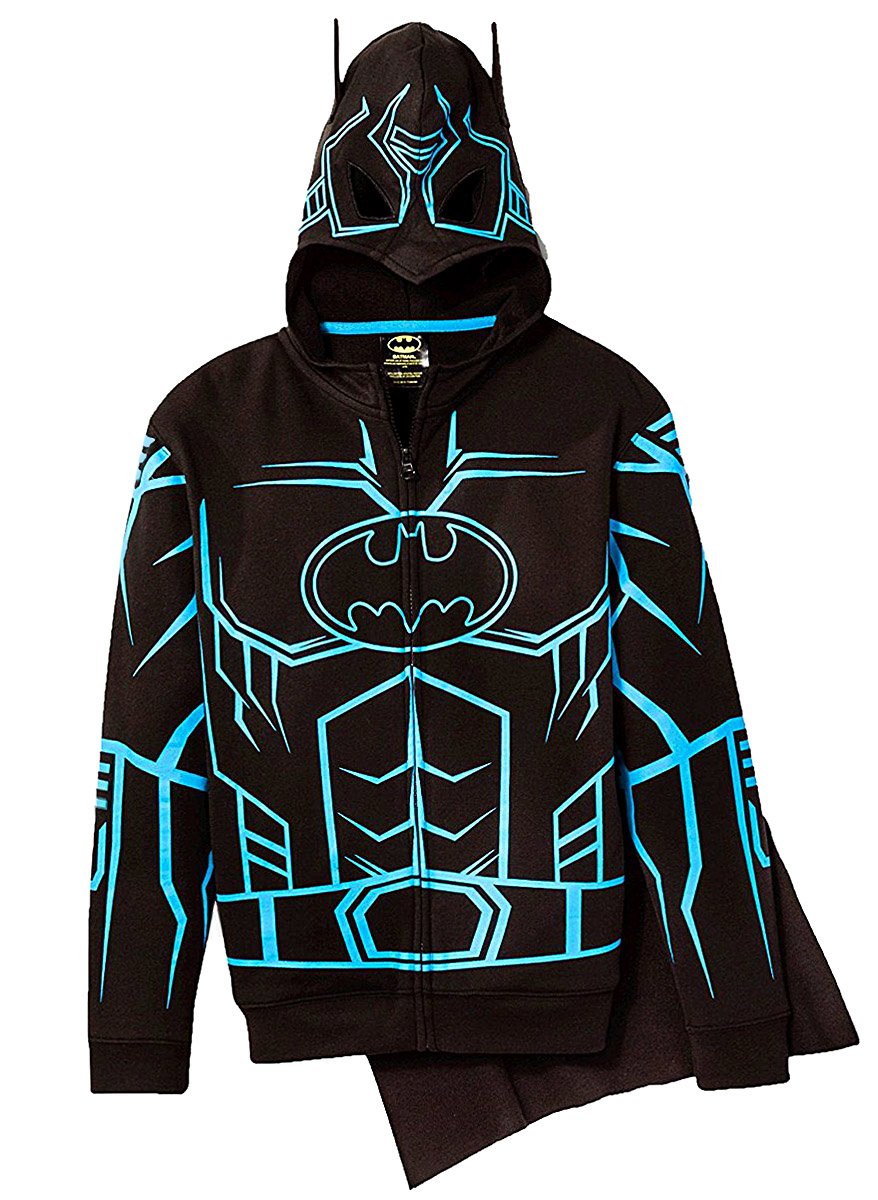 DC Comics Batman Glow in the Dark Boys' Fleece Hoodie Sweater Detachable Cape