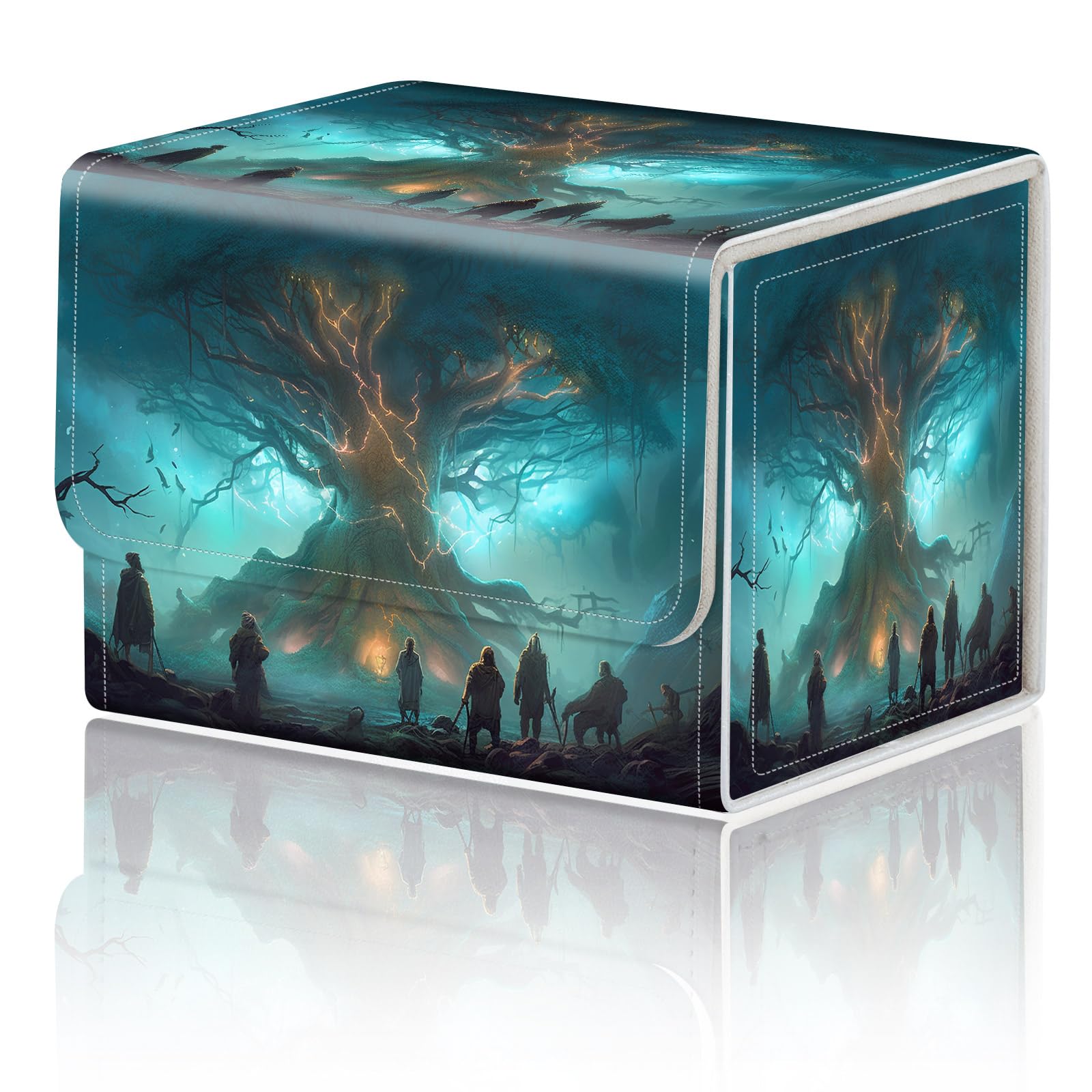 DEGDFSGR for TCG MTG Card Game Storage Box Organizer Trading Card Case Commander Deck Box Magnetic Closure Creative Pattern Up to 200 Cards, Several People Tree — image 1
