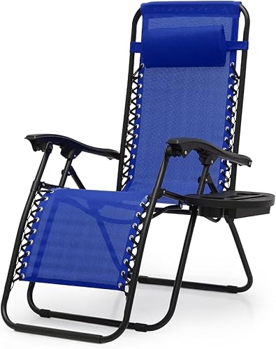Sillas de gravedad cero, sillas reclinables plegables portátiles con almohada ajustable y bandejas portavasos, para exteriores, patio, playa,