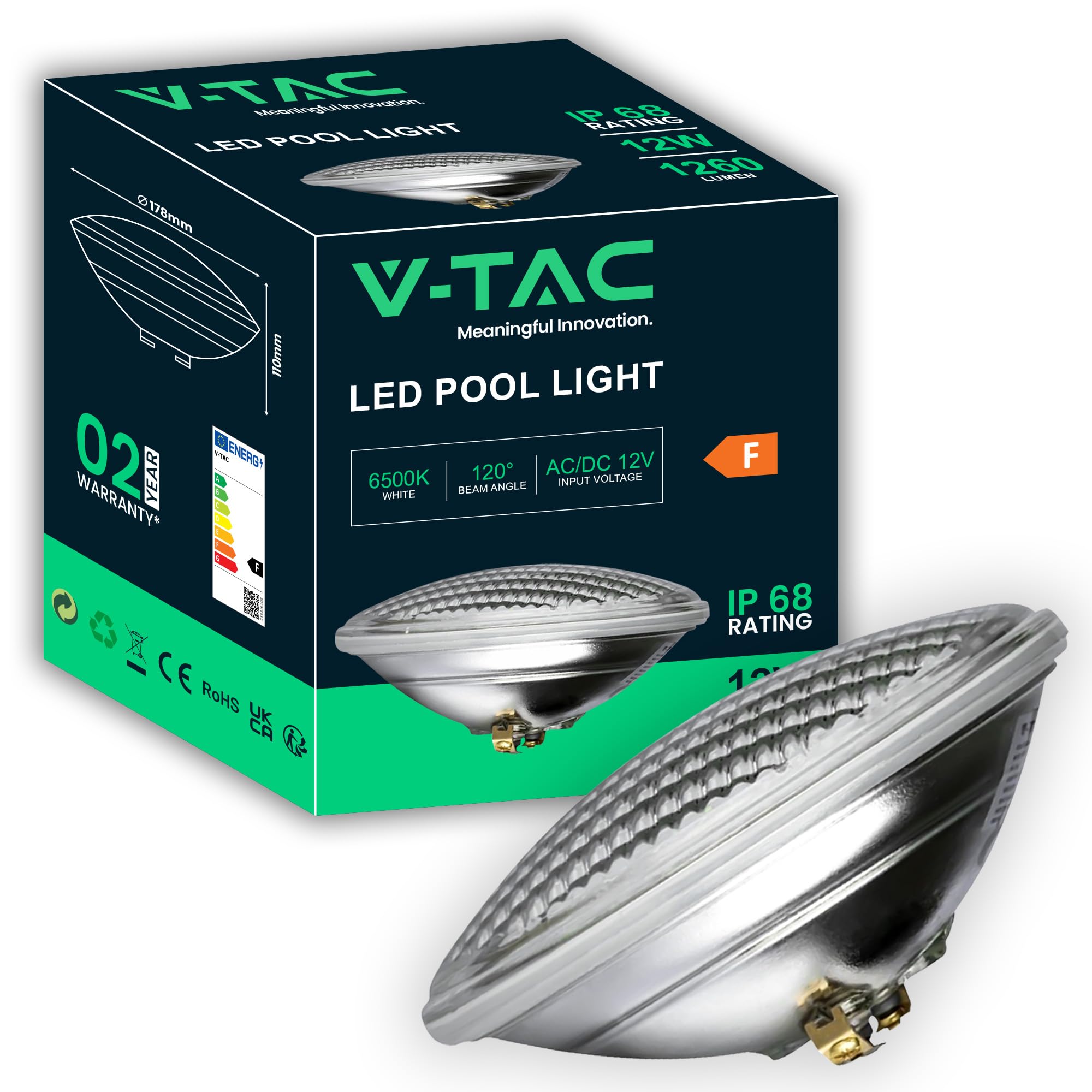 V-TAC Lampe LED pour Piscine 12W – PAR56 – Lampe en Verre Antichoc pour l'Éclairage de Piscines et Fontaines – 1260 Lumen – Lumière Subaquatique – Économie d'Énergie – IP68 – Blanc Froid