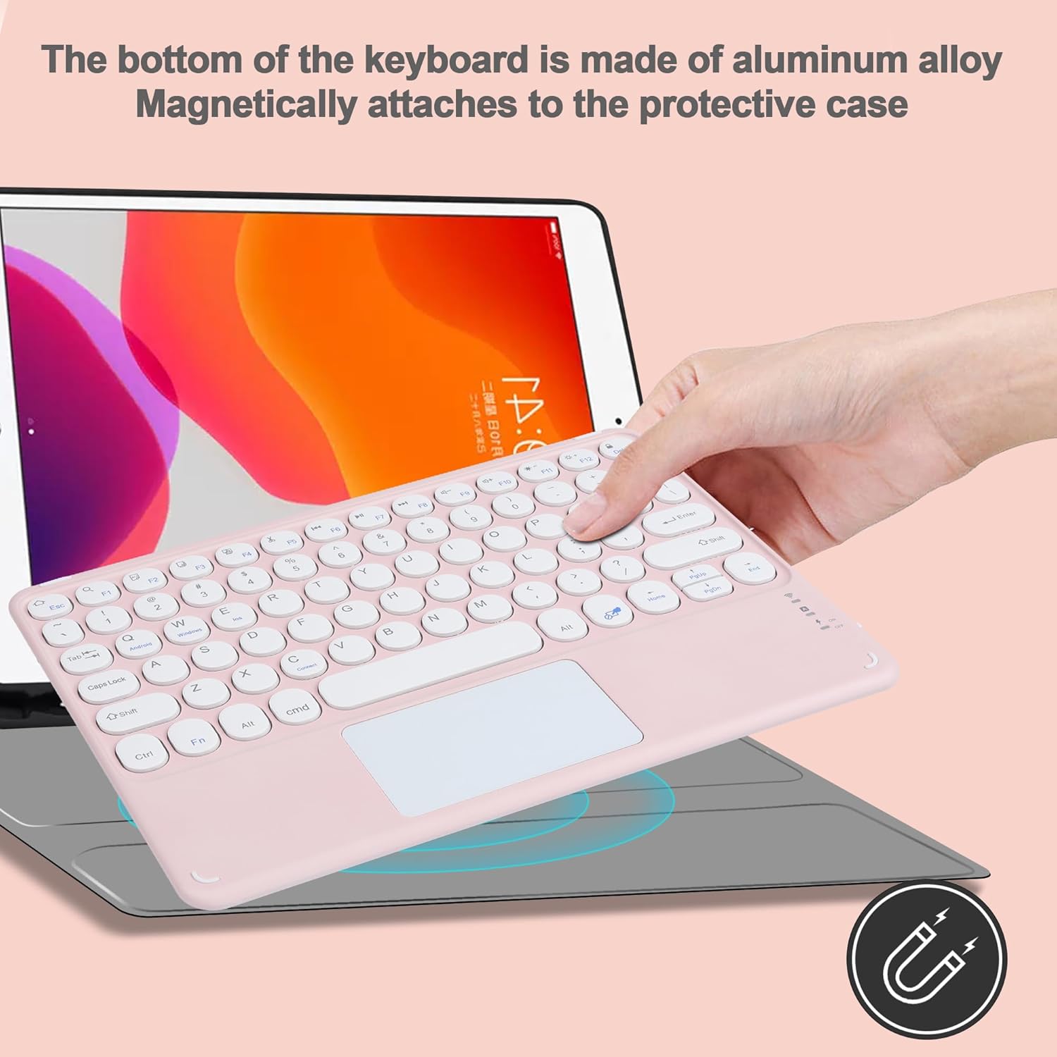Thanice Wireless Keyboard with Touchpad, Ultra-Slim Portable Rechargeable Bluetooth Keyboard, Trackpad for iPad/iPad Pro and Other iOS Android Windows Devices (Pink)