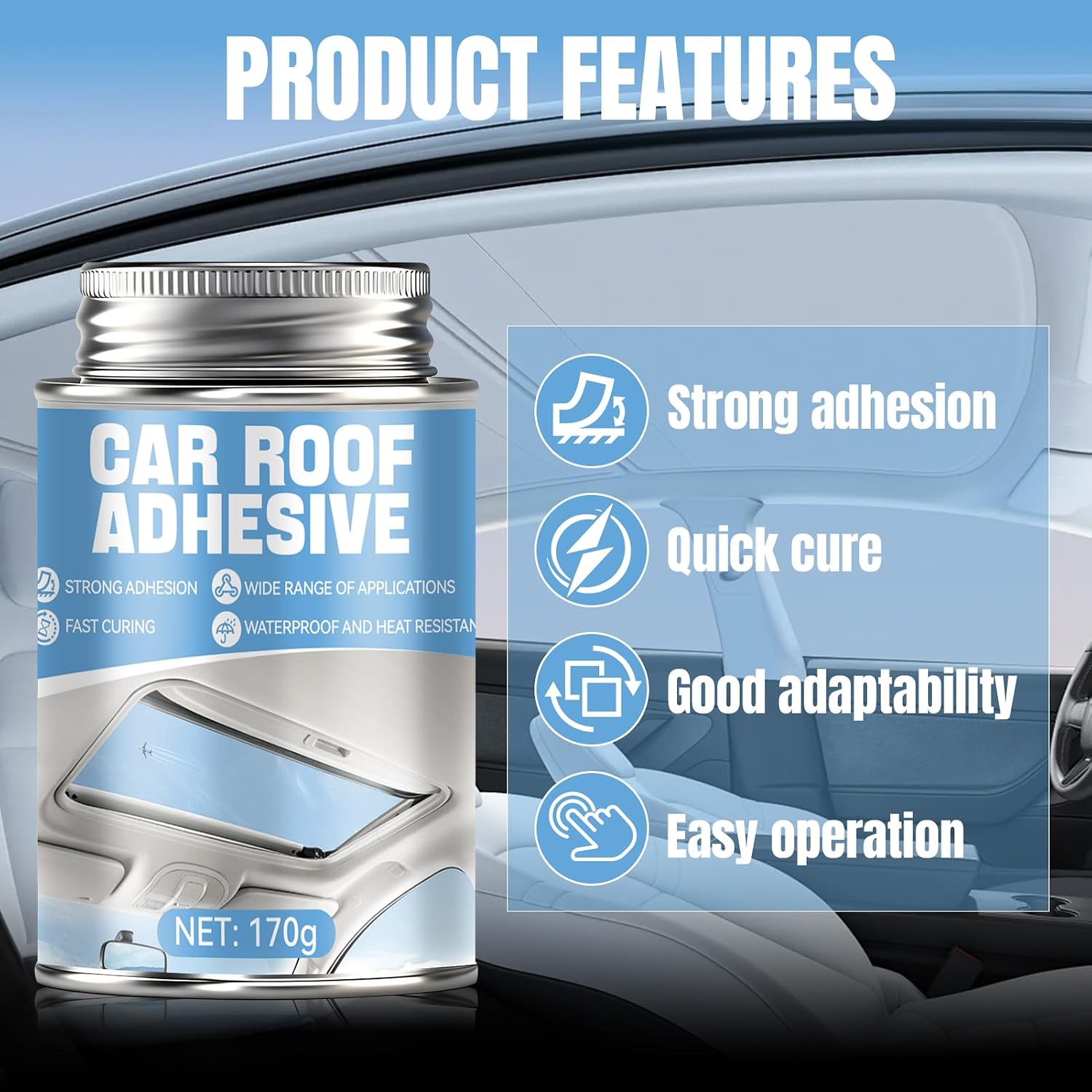 Headliner Adhesive, Headliner Glue, Car Upholstery Glue, 170g | Strong Adhesion, Quick Repair, Flexible, High Durability and Weather Resistance, for Automotive Interiors Fabric Leather