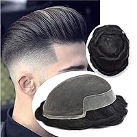 Vista 20 de Tupé de encaje suizo para hombres, piezas de cabello humano real, encaje frontal, sistema de reemplazo de cabello tipo tupé, nudo blanqueado, línea