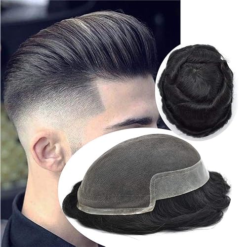 Miniatura 6 de Toupee - Sistema de reemplazo de piezas de cabello para hombre, encaje francés, unidades de cabello para hombre, nudos blanqueados, línea capilar
