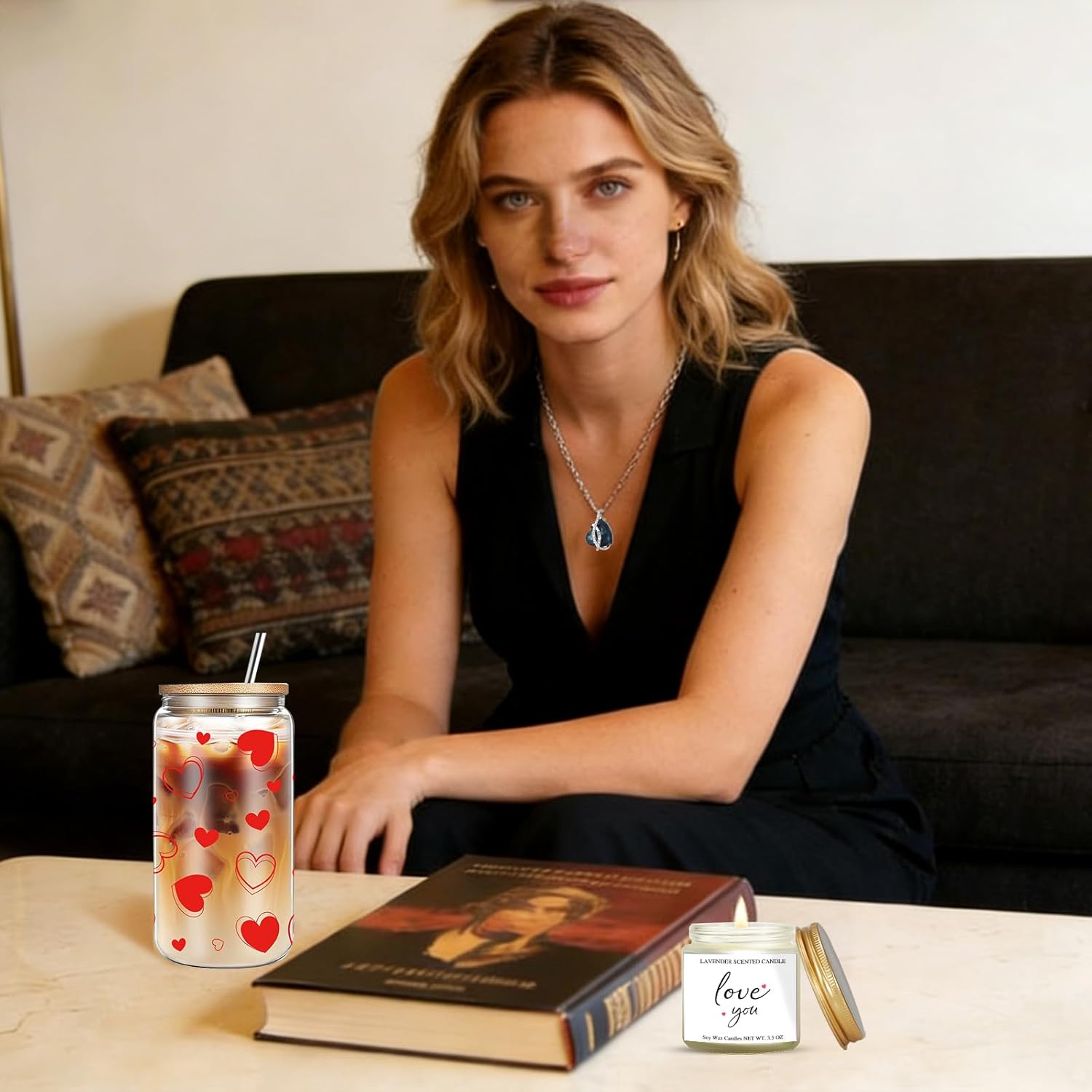 Valentines Day Gifts for Women, Preserved Roses Mothers Day ideas Gift, Unique 16 oz Valentines Glass Cup Necklace Gifts Set for Her Girlfriend Wife Mom Daughter Sister - Image 5