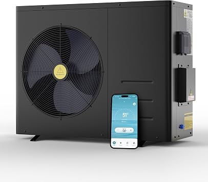 Swimming Pool Heater, Electric Pool Heat Pump for Above Ground & Inground | 42000 BTU, 12000 Gallons, Heating & Cooling, WiFi Control, Automatic Defrost, 220V-240V/60Hz