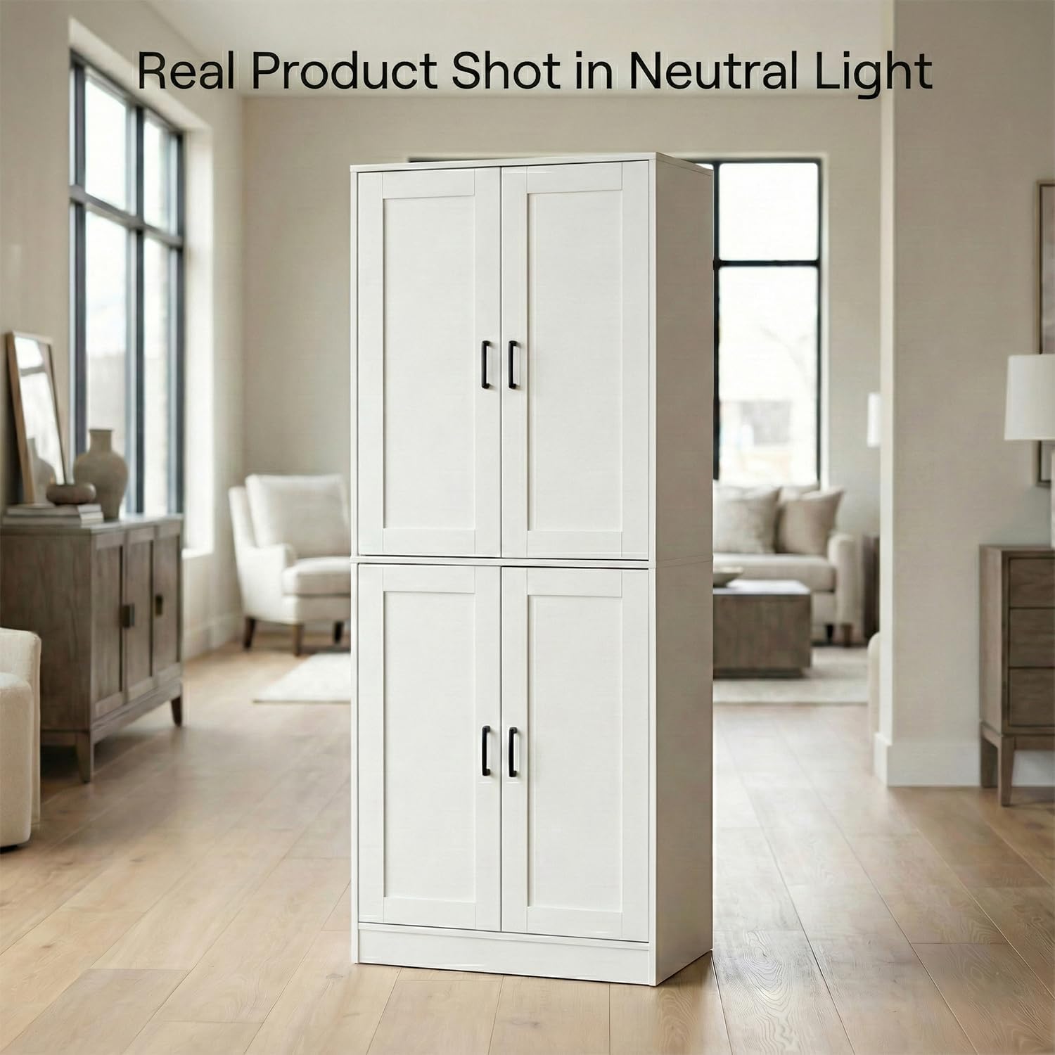 71" Tall Kitchen Pantry Cabinet, Freestanding Food Storage Organizer with Doors & Adjustable Shelves, Large Utility Hutch Cupboard for Dining Room, Living Room, Bathroom & Home Office, White