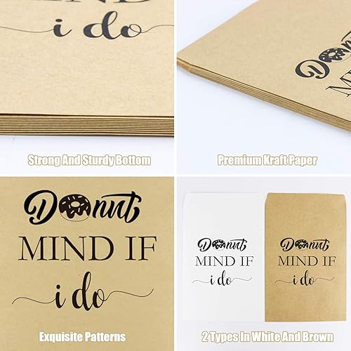 Miniatura 5 de K KUMEED 50 bolsas de dulces de donas, papel blanco y marrón, bolsas rústicas para recuerdos de boda, buenas para aperitivos o bufés de galletas, no