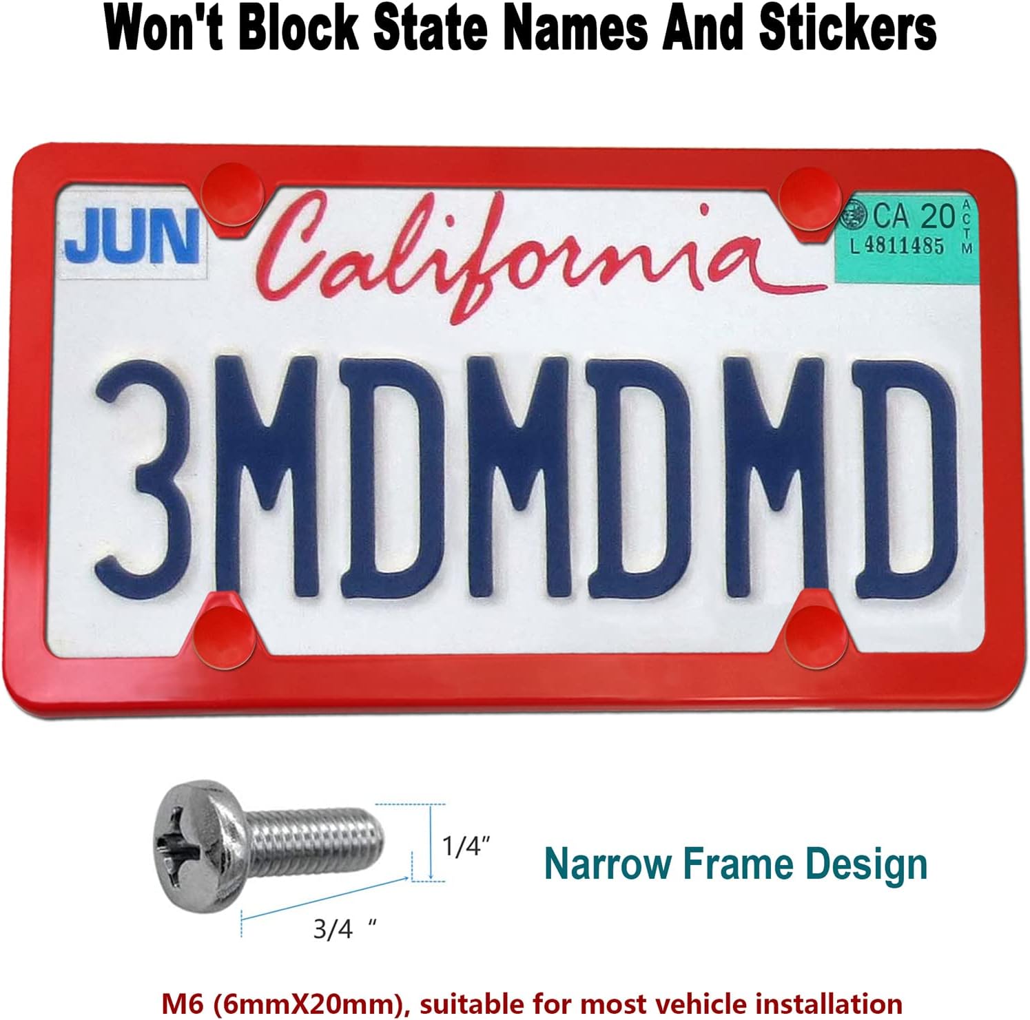 FBJTDQ Red License Plate Frames- 2 Pack Car Plate Holder for Women, Cute Slim Aluminum Car Tag Cover with Stainless Steel Screws Caps, Rust/Rattle Proof Pads