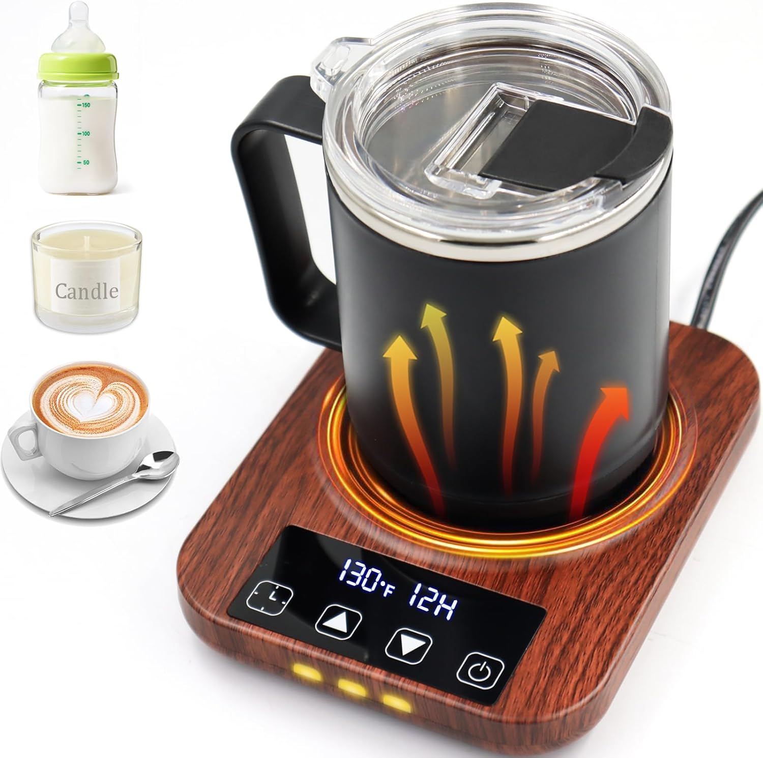 Coffee Mug Warmer - Candle Warmer, 9 Temp Coffee Cup Warmer for Desk Auto Shut Off, 1-12H Timer Smart Electric Beverage Warmer, Candle Warmer Plate Candle Melter, Heated Coffee Mug, Charging Coaster