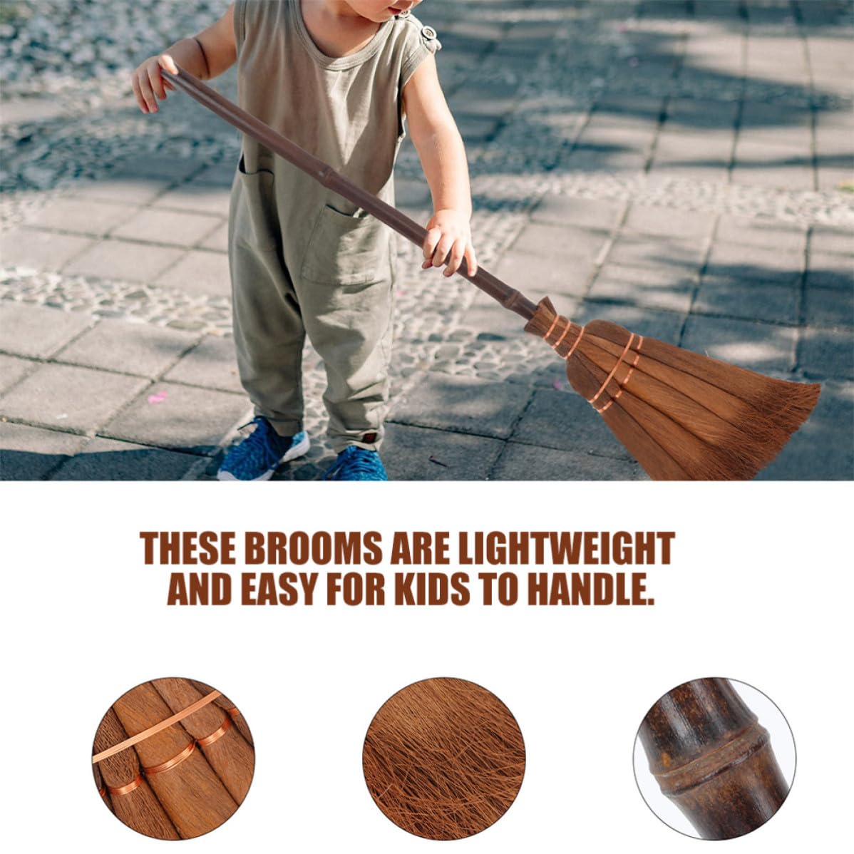 Luxshiny Set 2 Pezzi Scopa in Paglia Naturale con Manico in Legno, Pratica e Versatile per Pulizia Interna e Cucina, per Piccoli