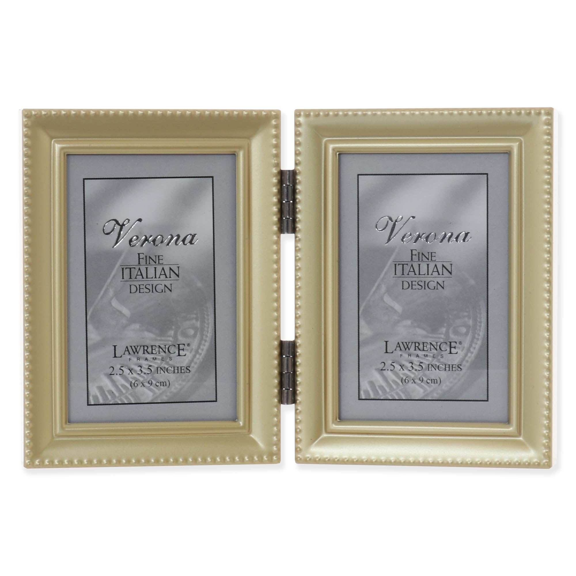 Lawrence Frames Bead Border Design, 2.5x3.5 Double, Satin Gold