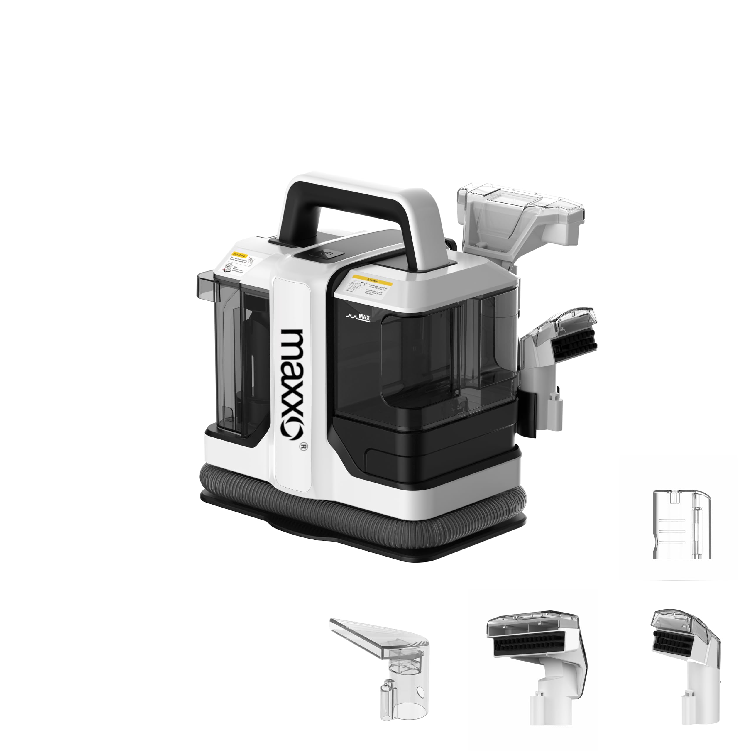 maxxo SC750W Turbo Limpiador de tapicería - Potente limpiador de alfombras y tapicería de 750 W para coche, sofá y sofá - Aspirador en húmedo compacto con sistema de doble depósito y accesorios