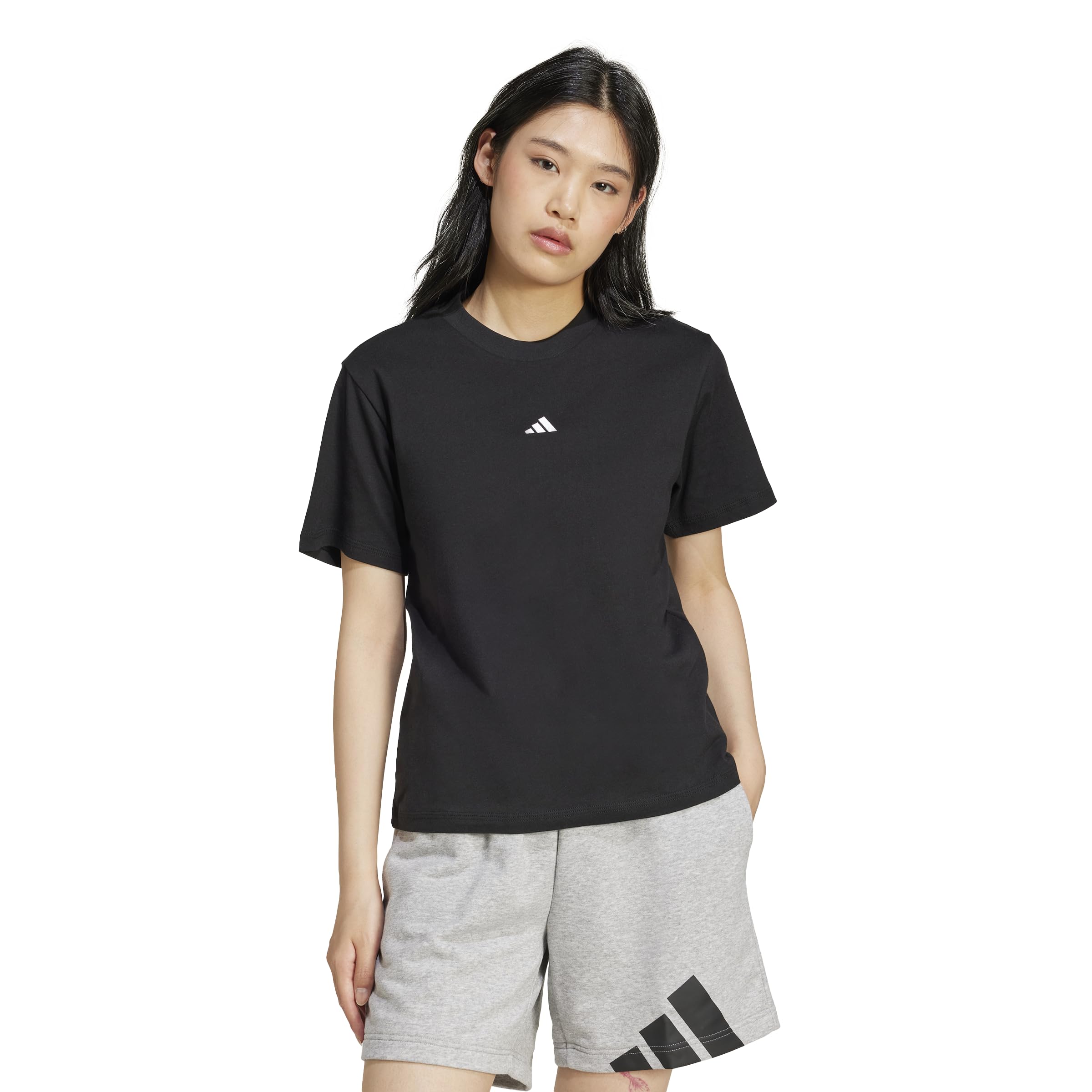 adidas Women's Essentials Small Logo Cotton T-Shirt, Black/White