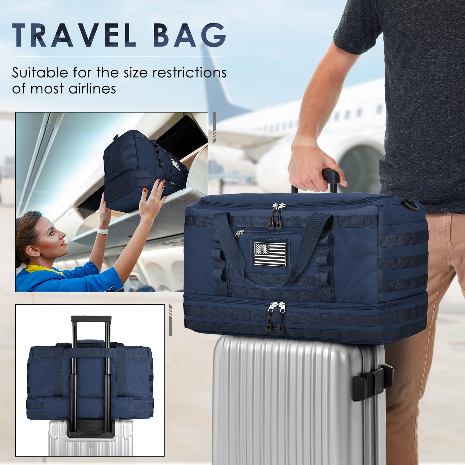 ETRONIK Travel Bag for Men Women, Gym Bag & Tactical Duffle Bags for Travel, Carry on with Toiletry Bag and Shoe Compartment, Weekender Overnight Trip with Wet Pocket for Workout Medical, Blue - Image 5