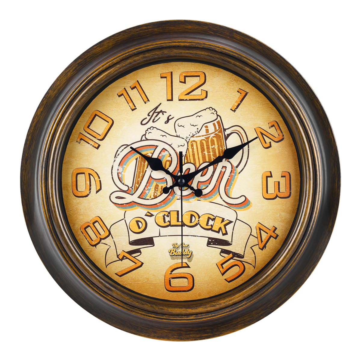 14-Inch Bar Buddy Home Bar Clock | Retro Vintage Wall Hanging | Toughened Glass Cover | Battery Operated | Man Cave & Gift Idea for Men | Beer O Clock