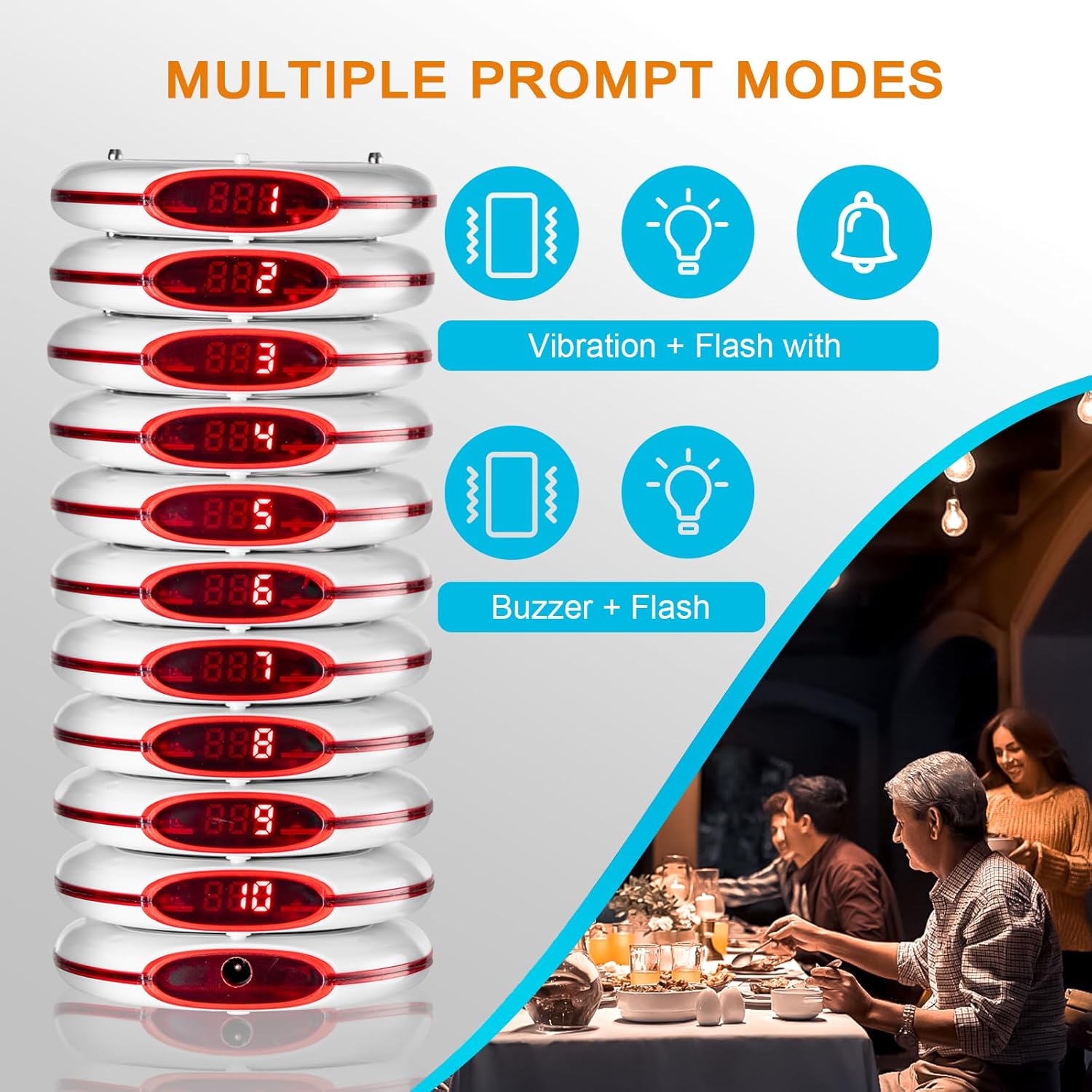Restaurant Pager System 10 Coaster Pagers Beeper Buzzer System Guest Customer Queue Pagers for Food Truck Church Nursery Clinic Coffee Shop with Buzzer Vibration Flash
