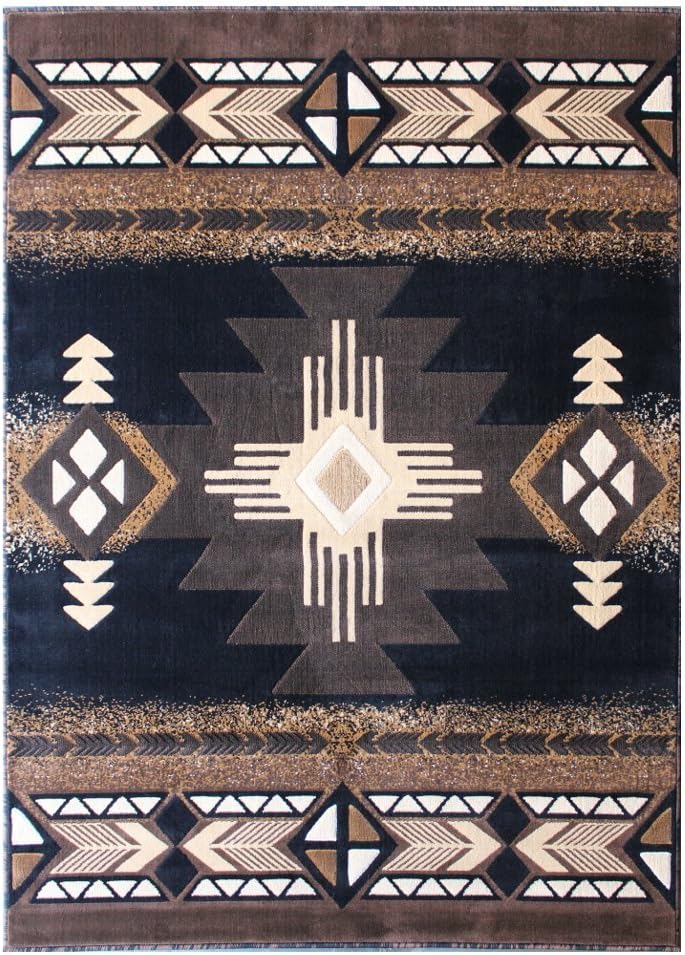 Champion Rugs Southwest Native American Area Rug Black Design #CR127 (24 Inch X 40 Inch Mat)