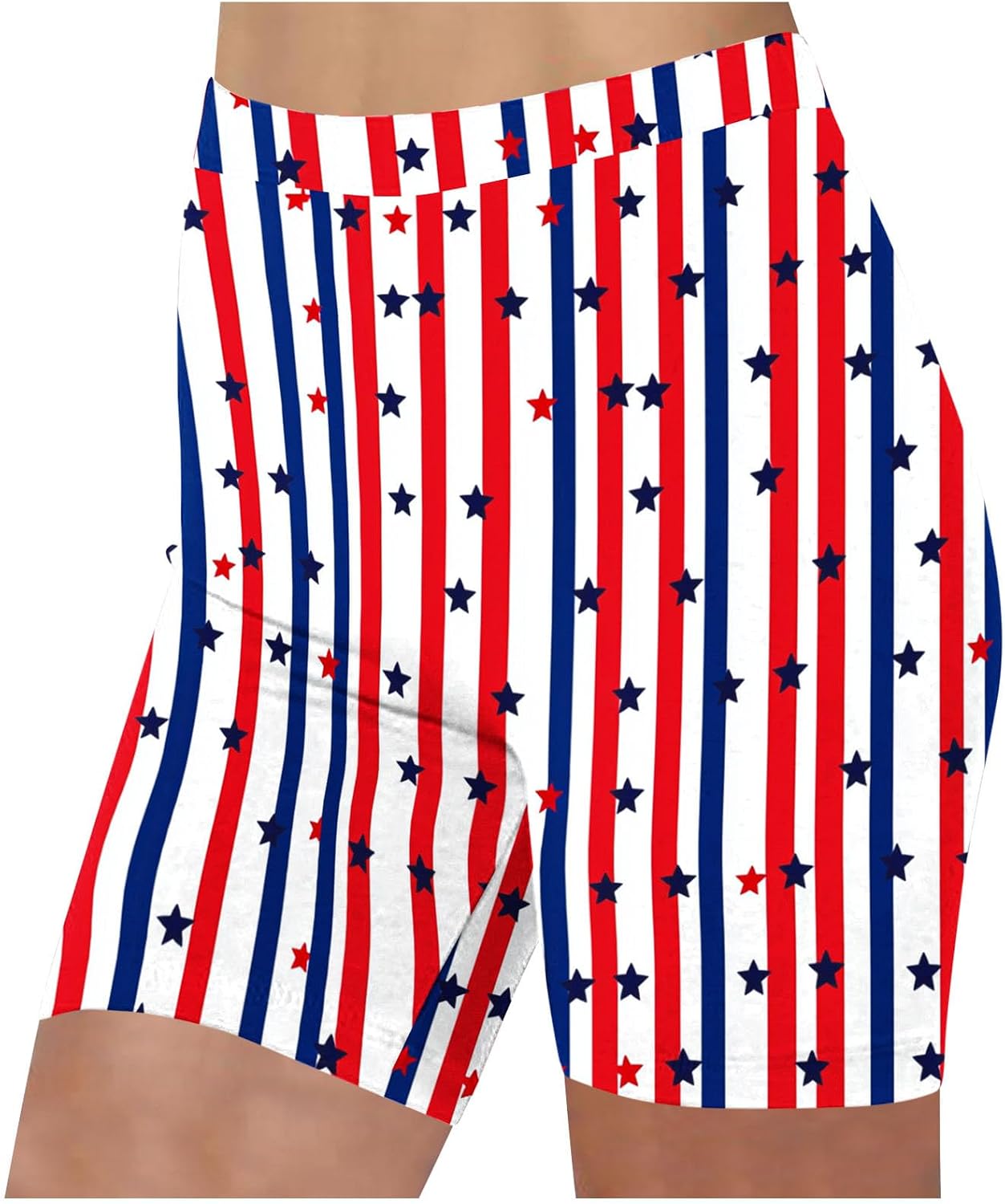 Womens Patriotic Shorts American Flag Striped Tummy Control Athletic Leggings Comfy Star Print Biker Short Pants