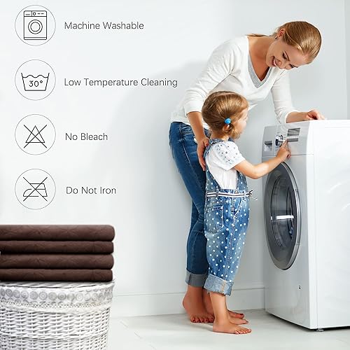 Miniatura 7 de Manta impermeable para perro, 68 x 82 pulgadas, fundas para sofá y cama, protector de muebles de perros, lavable y reversible, chocolate + crema