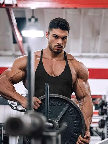 Miniatura 5 de Lehmanlin Camiseta sin mangas para hombre, con espalda en Y, para gimnasio, fitness, muscular, de secado rápido (paquete de 1 o 3)