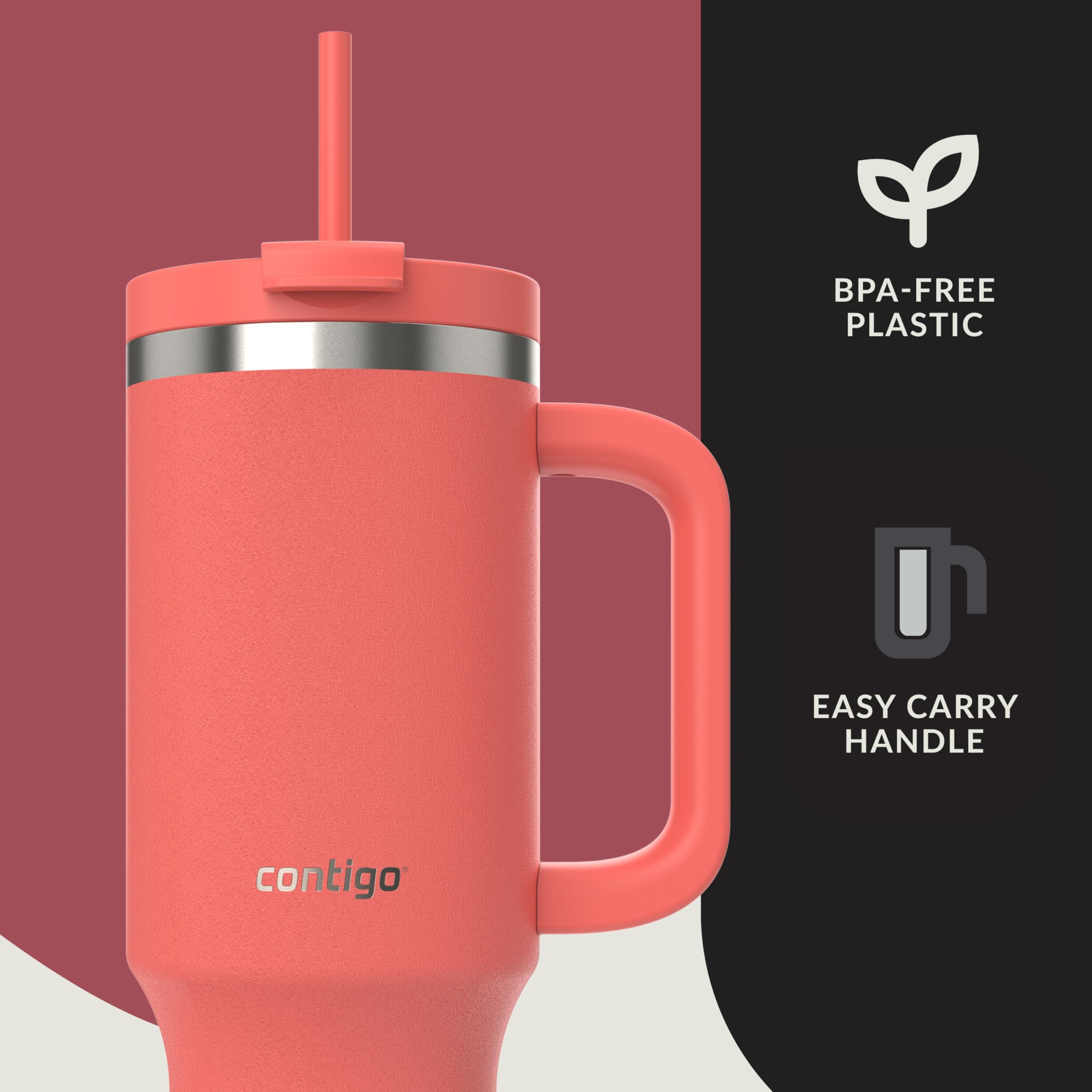 Contigo Streeterville Tumbler 1200 ml with Handle, Coral - Image 2