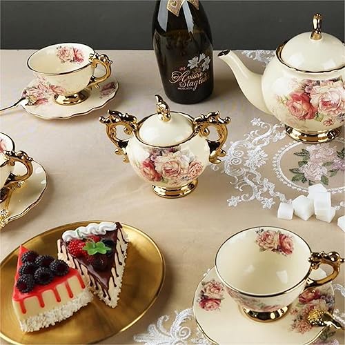 Miniatura 3 de fanquare Contenedor de azúcar de porcelana dorada, soporte floral para barra de café, azucarero de cerámica de 12 onzas con tapa para encimera,