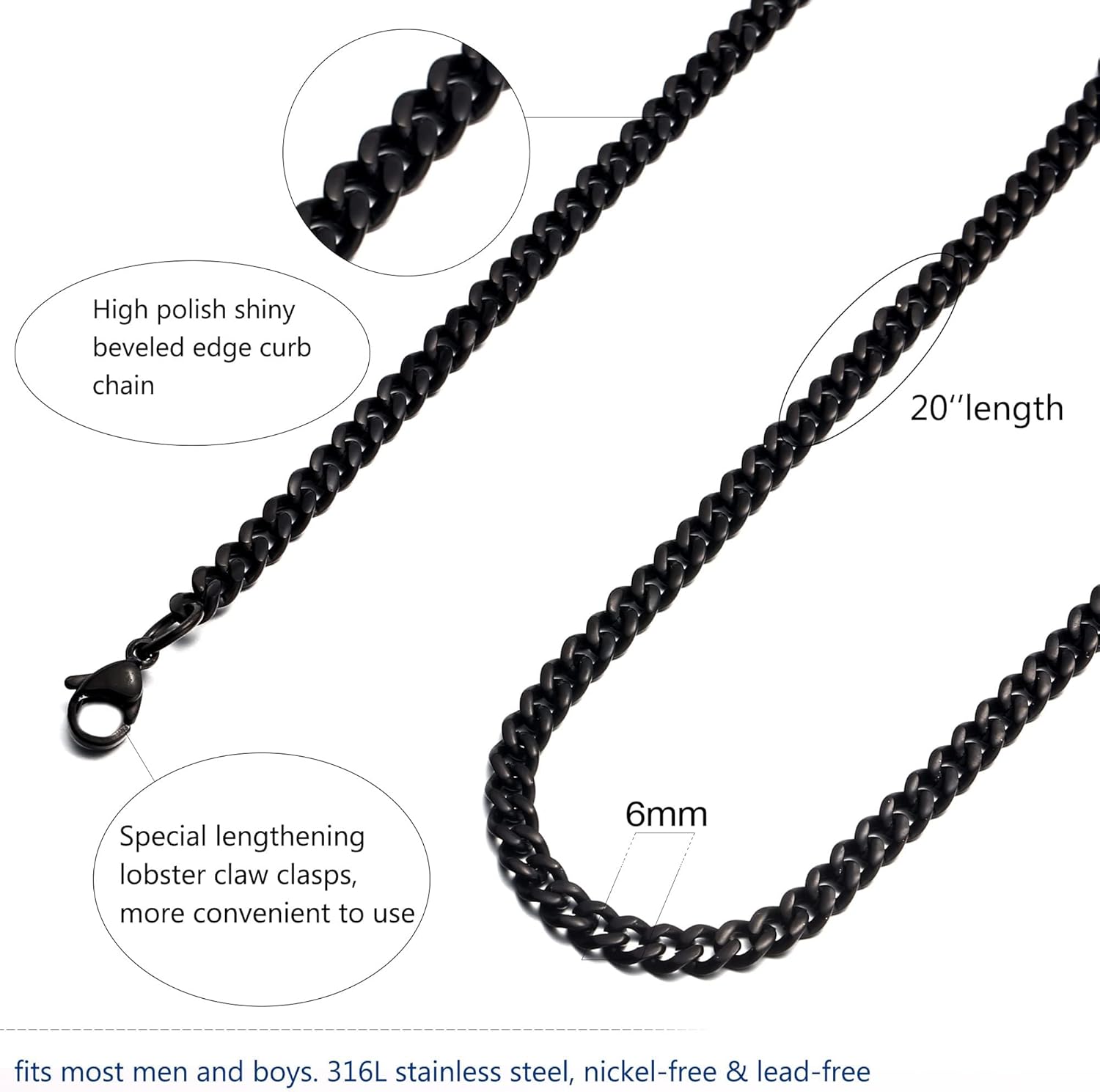 Gifts for Men - Black/Gold/Silver Chunky Cuban Link Chain Stainless Steel Chain for Men Gift Birthday Anniversary Jewelry Gifts for Dad Husband Brother Son - Image 5