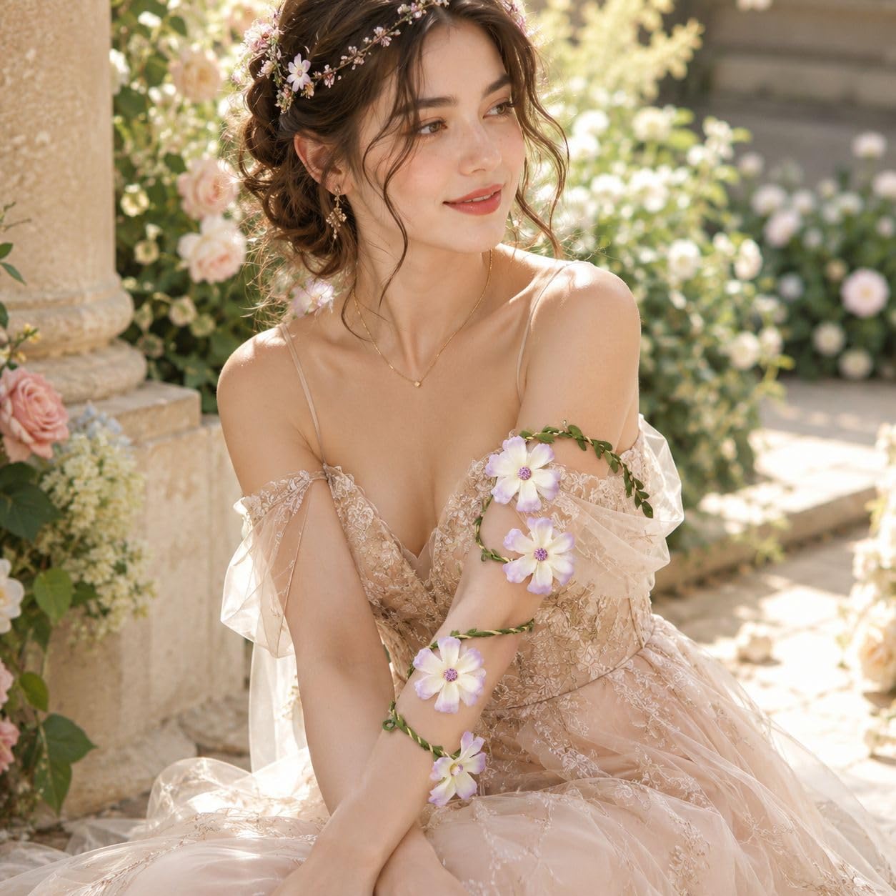 Fairy Floral Arm Wrap for Women Whimsical Arm Accessories Renaissance Style Flower Vine Jewelry for Festival Wedding Photoshoot Outfit Gift