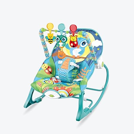 Safe-O-Kid SweetSwing Baby Rocker Cum Bouncer with 1 Year Warranty, Multi-Position Reclining, with Calming Music, Vibrations, Safety Harness and Musical Toy- Blue
