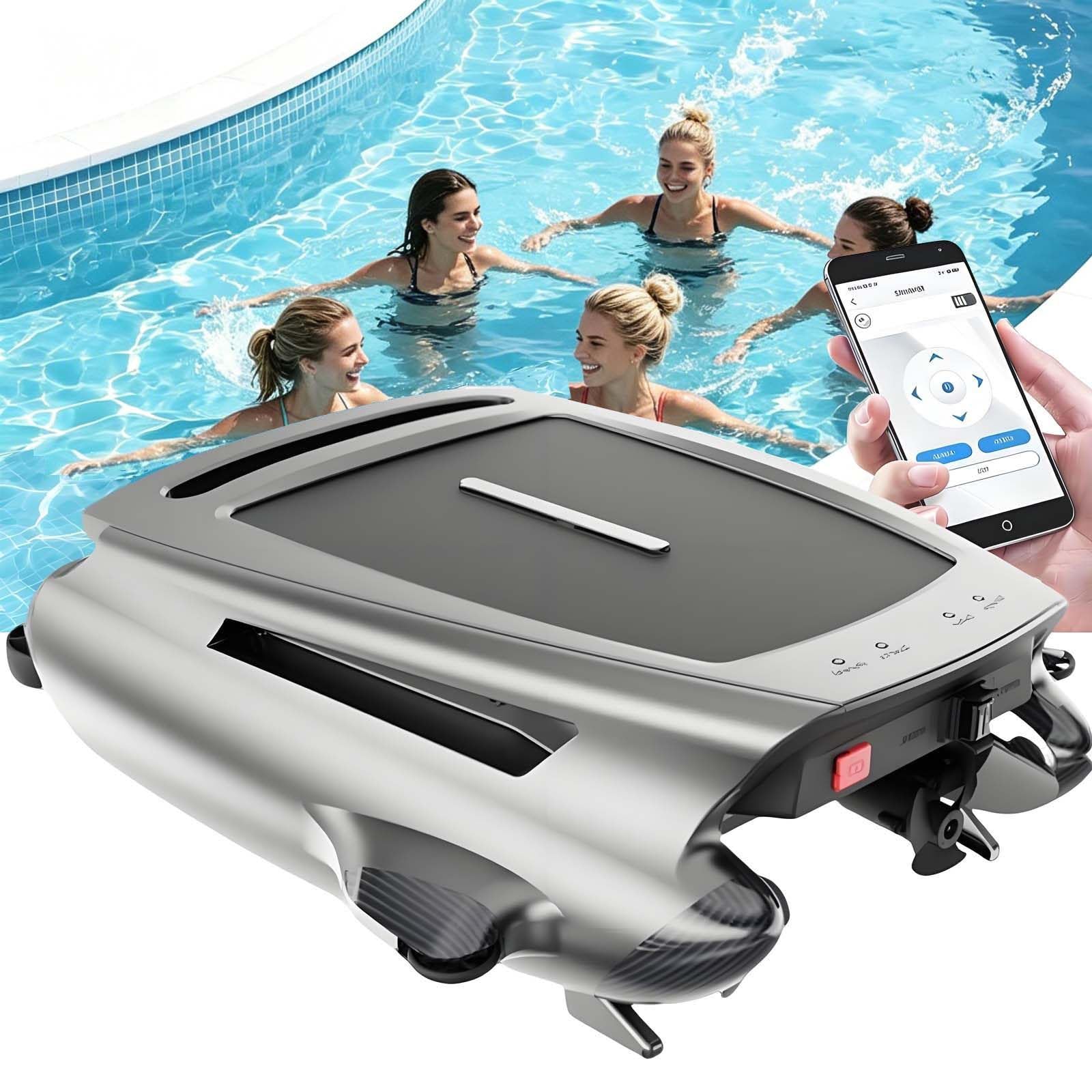 lealovengzh Solar Pool Skimmer Robot | Automatic Pool Skimmer Cleaner | Dual Mode Solar Powered Pool Skimmer w/Obstacle Avoidance/3.8l Basket,Day & Night Cleaning for 200㎡ All Swimming Pools Grey