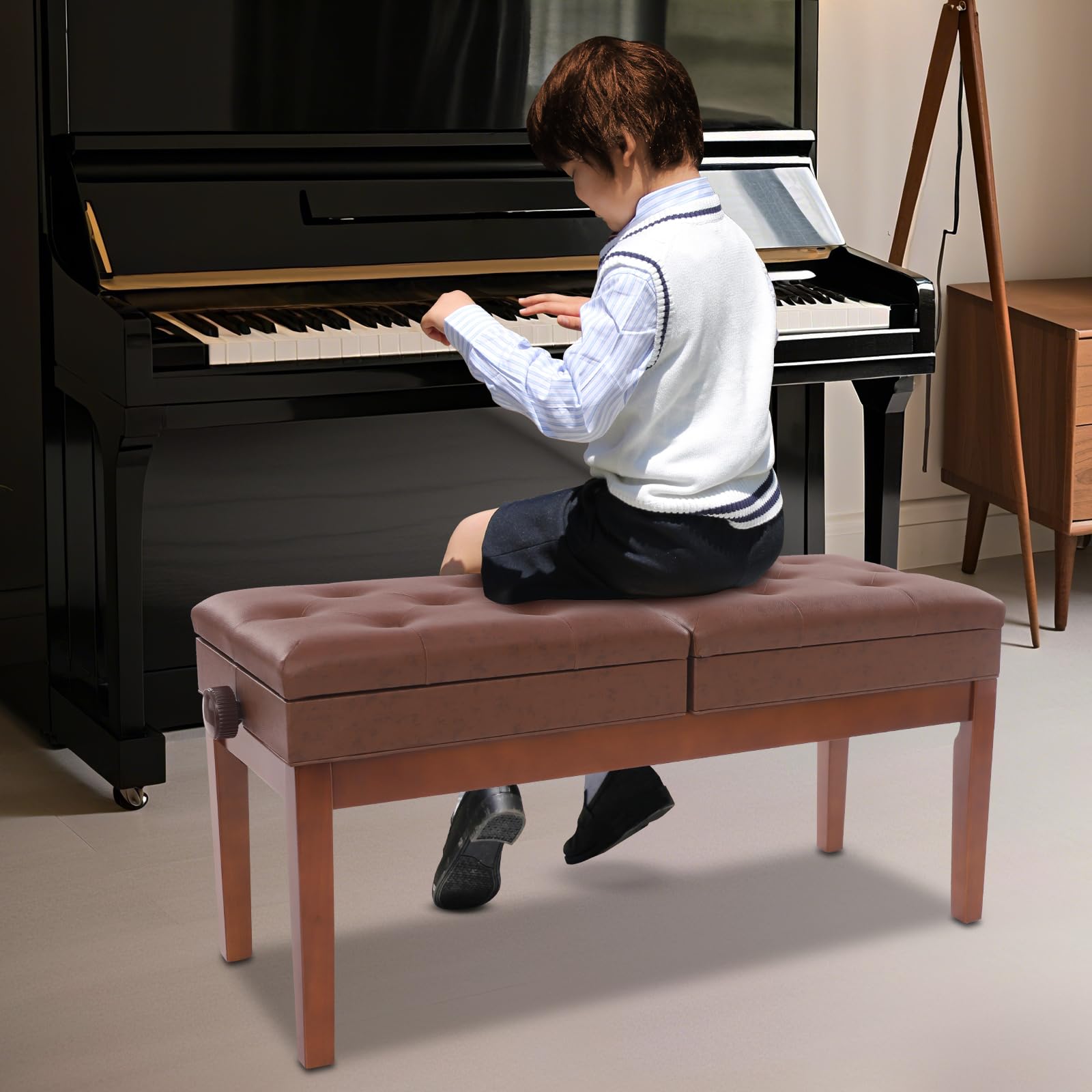 Zweisitzige Klavierbank, Verstellbare Duett-Klavierbank mit Stauraum für Hause Schulen Konzerten Musikstudios 108 * 39 * 48 cm