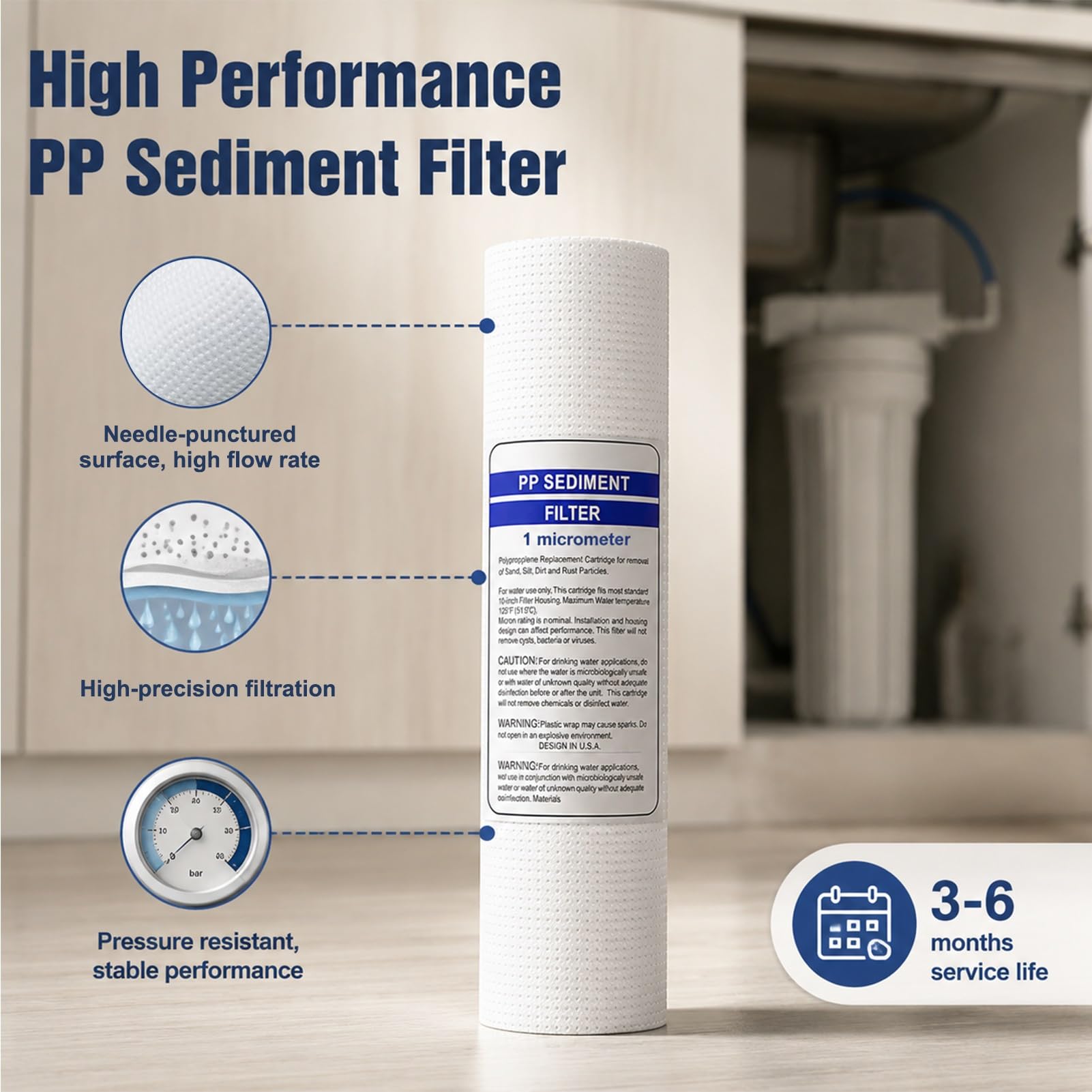 Paquete De 20 Cartuchos Repuesto Para Filtro Sedimentos Agua PP 10 X 2,4", Fabricados En Polipropileno, Adecuados Sistemas Purificación/ablandamiento Toda La Casa(1 micrometer)