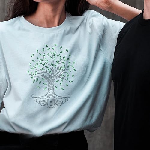 Miniatura 3 de SUPERDANT Tree of Life - Adhesivo termotransferible con diamantes de imitación para planchar, hojas verdes, diamantes de imitación de cristal, para