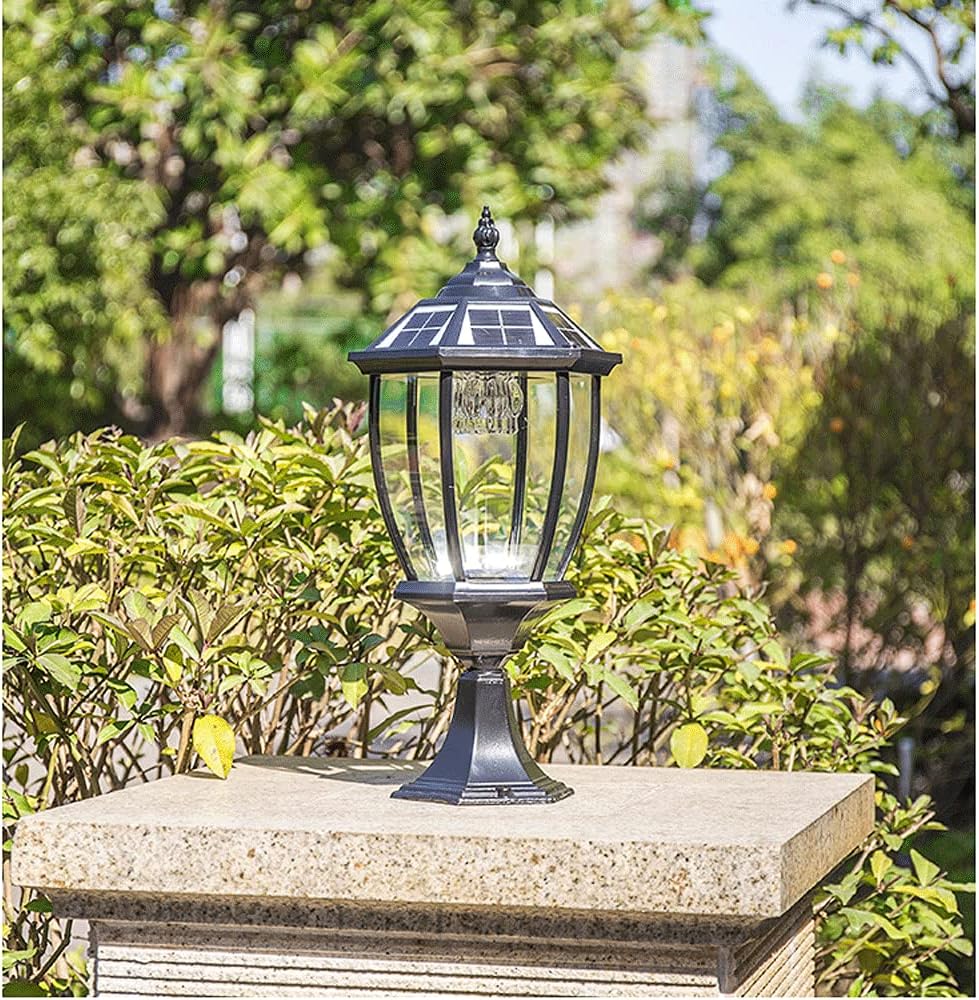屋外ランプポストライトポストライト屋外、2色LEDコラムヘッドライト屋外防水ソーラーエネルギーランタンライトヨーロピアンスタイルヴィ