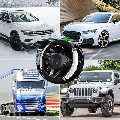 Miniatura 61 de Funda brillante para volante de automóvil, 15 pulgadas, con diamantes de imitación brillantes, piel suave, protector elástico, para mujeres, niñas