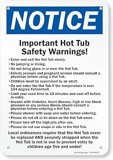 SmartSign 10 x 7 inch “Notice - Important Hot Tub Safety Warnings” Metal Sign, Screen Printed, 40 mil Laminated Rustproof Aluminum, Blue, Black and White, Made in USA