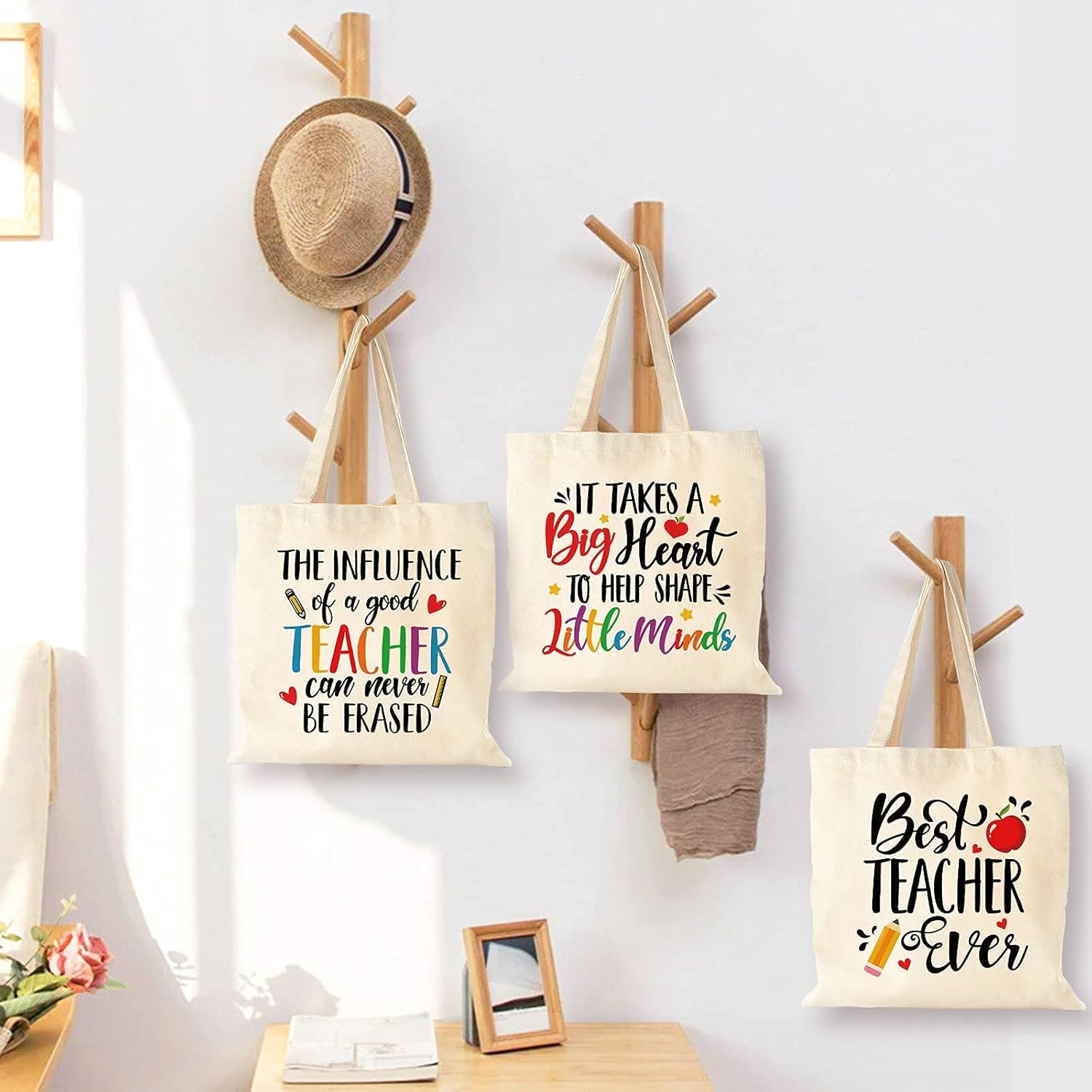 Vansolinne Teacher Canvas Tote Bags 3 Pack 15''x16'' Multipurpose Women School & Work Tote Bags with Inner Pocket - End of Semester Retirement Teacher Appreciation Valentine's Day Gift Ideas - Image 3