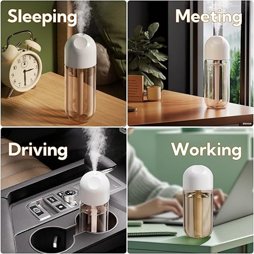 Miniatura 6 de Mini humidificador USB con 3 modos de pulverización, tecnología ultrasónica, funcionamiento súper silencioso, doble protección de seguridad