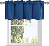 Vista 7 de DWCN Cortinas con Cenefas para Sala de Estar - Cortina de Cenefas Sólida Corta para Cocina, Cenefas para Baño/Sótano con Bolsillo para Barra, 1 Azul