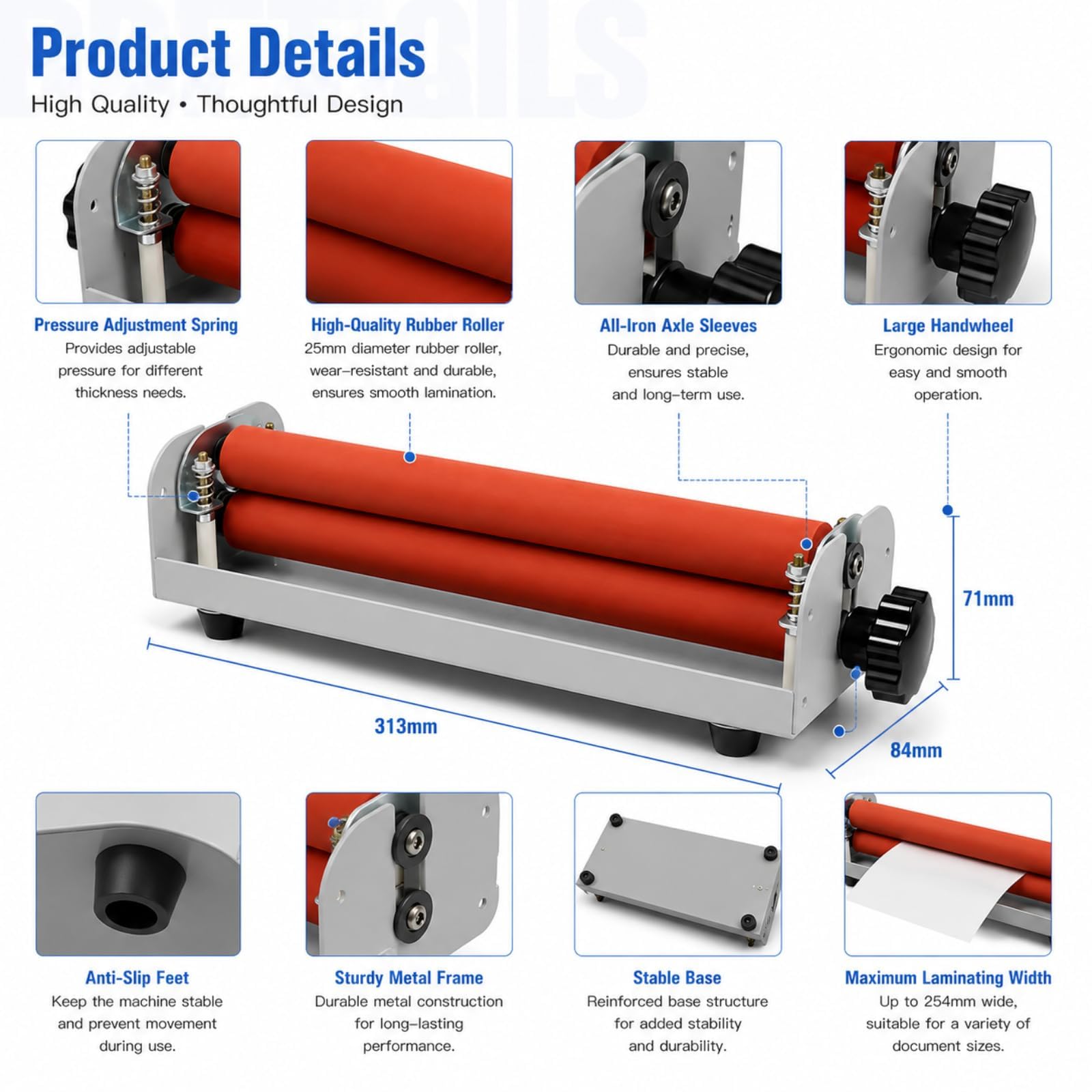 12 Zoll Manueller Kaltlaminator A4 Handkurbel Pressmaschine mit Einstellbarer Walze für Poster, Bilder und Hochzeitsfotografie