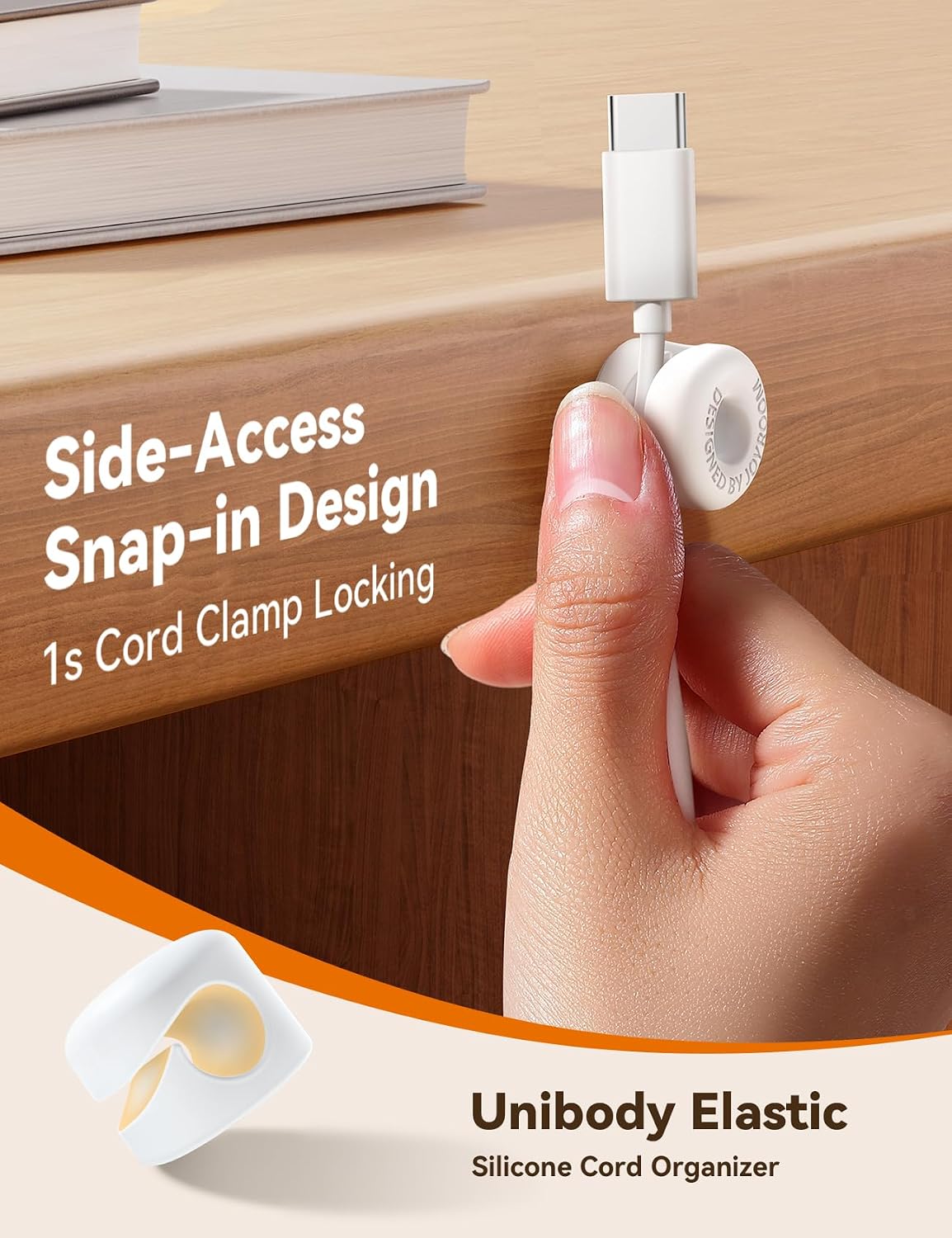 16Pack Cord Organizer JOYROOM Cable Clips [1s Side-Snap Lock] Silicone Cord Holder Cable Management, Adhesive Cord Clips Phone Charger Wire Keeper, Office Workspaces Desk Organization Home Accessories image 3
