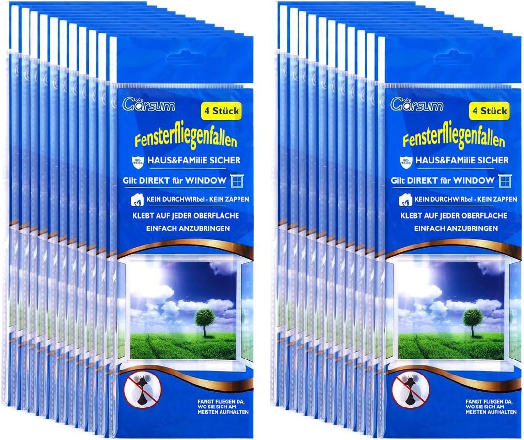 Garsum Window Fly Traps Indoor, 96 Pieces Fly Paper Bug Sticky Strips, House Fly Killer Window Decal Non-Toxic,4 Pcs per Pack Total