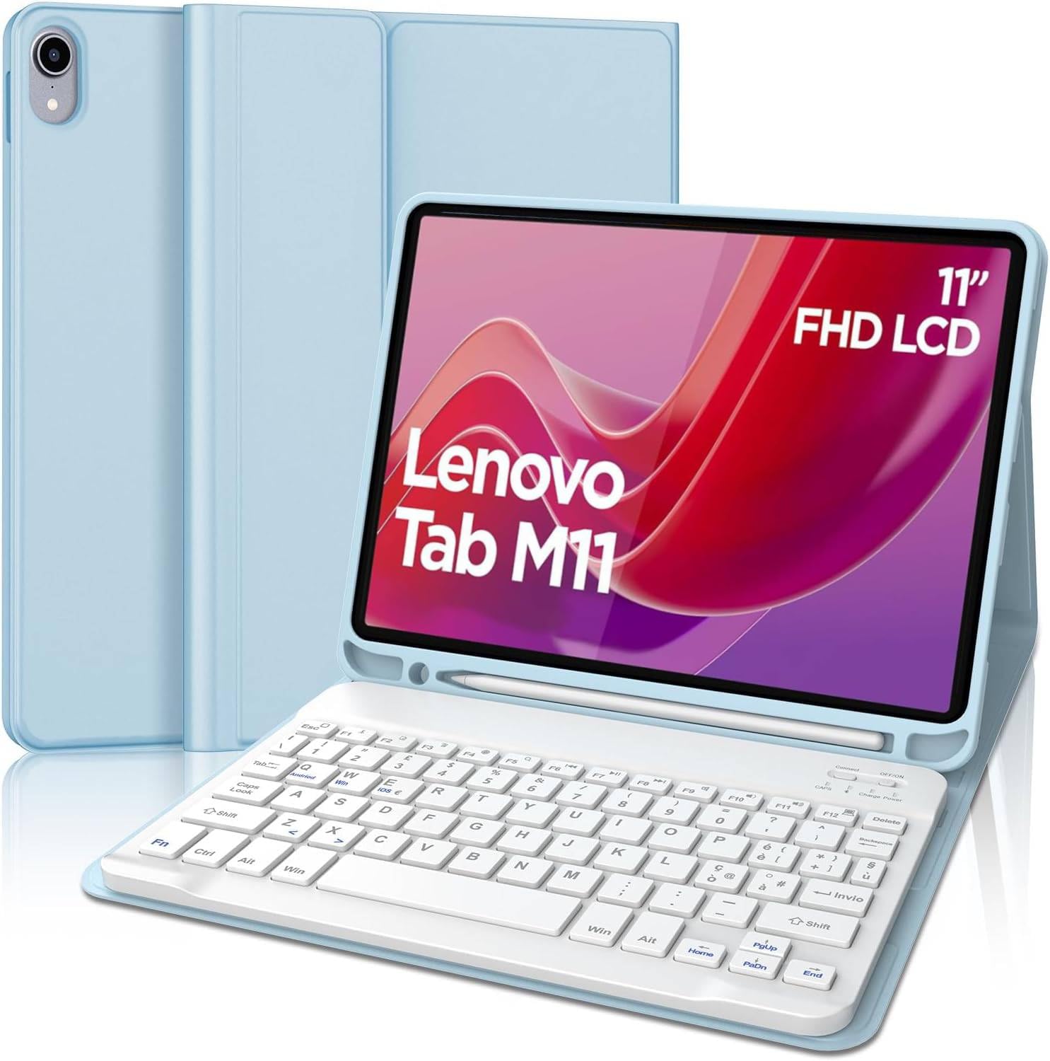 Custodia Con Tastiera Per Lenovo Tab M11 11” – Layout QWERTZ Tedesco, Tastiera Magnetica Rimovibile, Supporto Regolabile, Viola