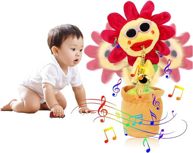 SSGEK Dancing Sunflower Singing Talking Repeating Recording Glowing Saxophone Soft Plush Flower Toy 120 Songs(Happy Birthday) Musical Funny Gift for Adult Kids (Sunflower)