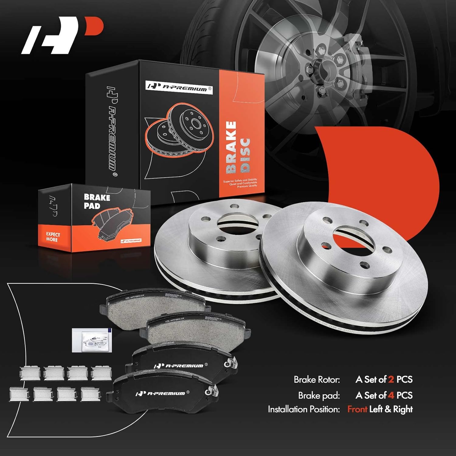 A-Premium 11.34 in (288mm) Front Vented Disc Brake Rotors + Ceramic Pads Kit Compatible with Select Jeep Models - Liberty, 2002 2003 2004 2005 2006 2007, 6-PC Set