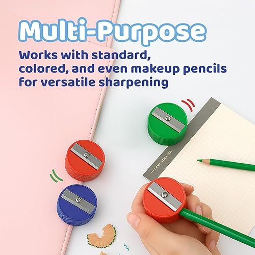 Miniatura 4 de Neliblu Sacapuntas – Sacapuntas de plástico para niños con cuchillas de metal – Sacapuntas manual portátil y de colores – Esencial para el regreso a