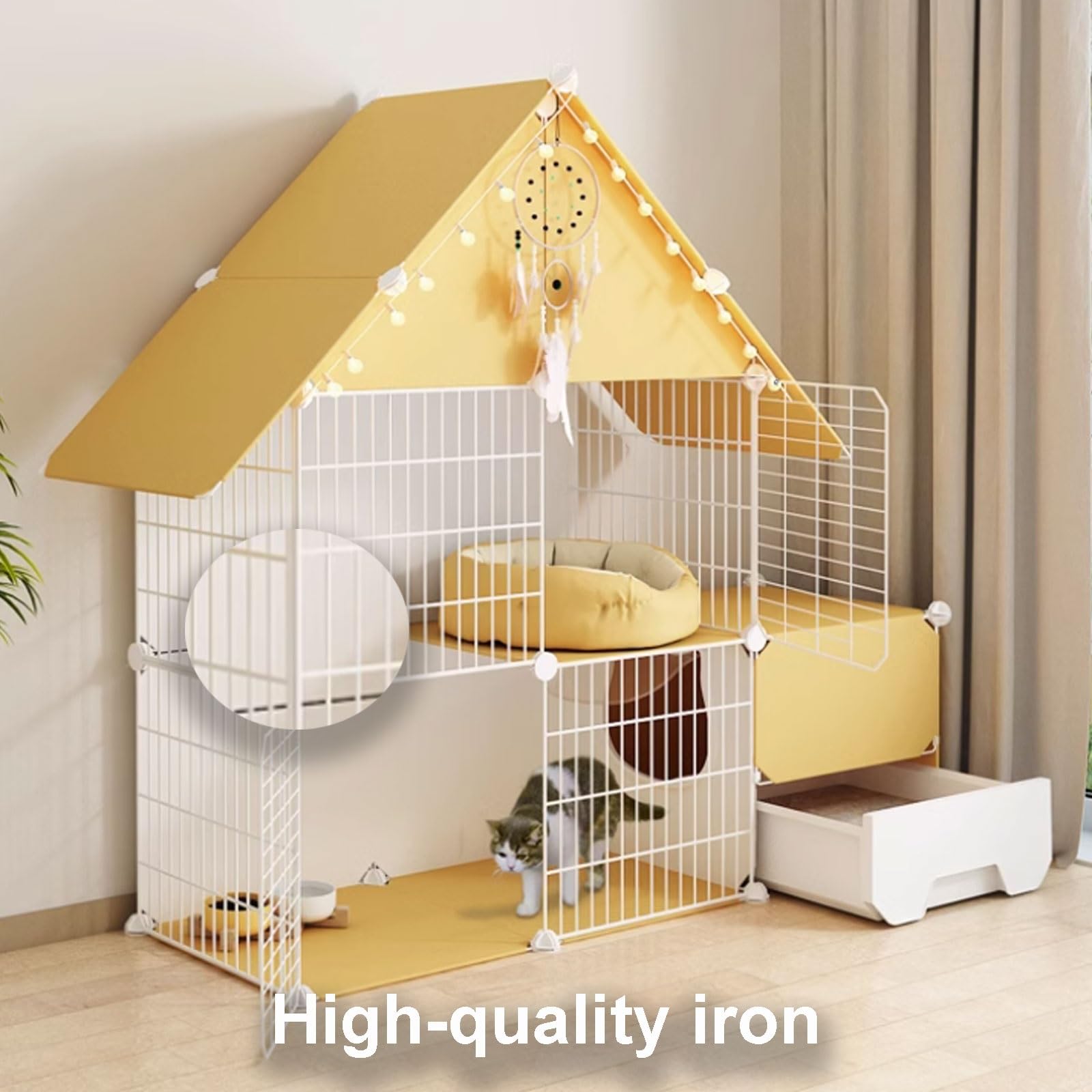 Gabbie per Gatti da Interno, recinto per Gatti con Copertura Superiore, trasportini per Gatti, recinti per Gatti a Forma di casa per furetti, cincillà, Conigli, Piccoli Animali (70 * 35 * 1